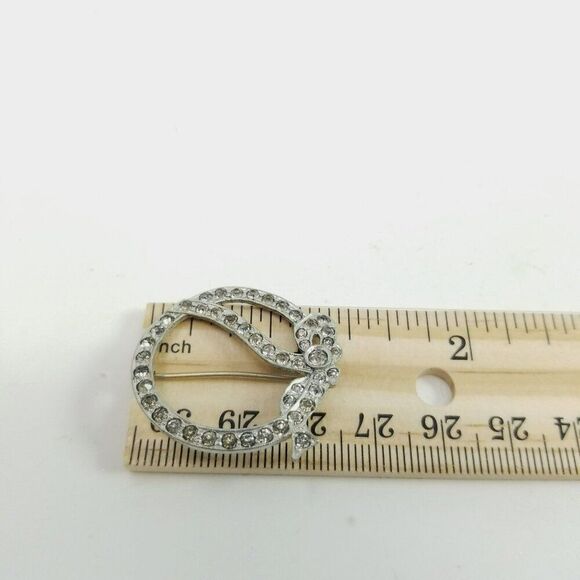 Vintage Rhinestone Bow Circle Brooch, Silver Tone Wreath Shape, Sparkle Estate - Picture 4 of 5
